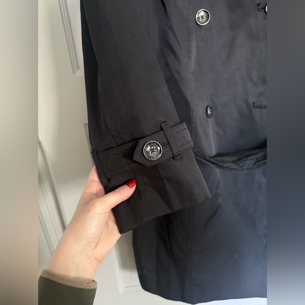 Cole Haan Womens XL Trench Coat Hooded Belted Double Breasted Black - Picture 4 of 6